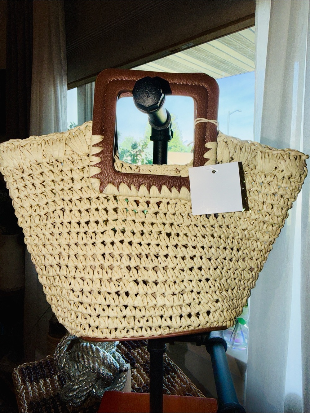 SOL and MER Straw Mini Tote Bag NWT Natural Woven Square Handle Summer Purse